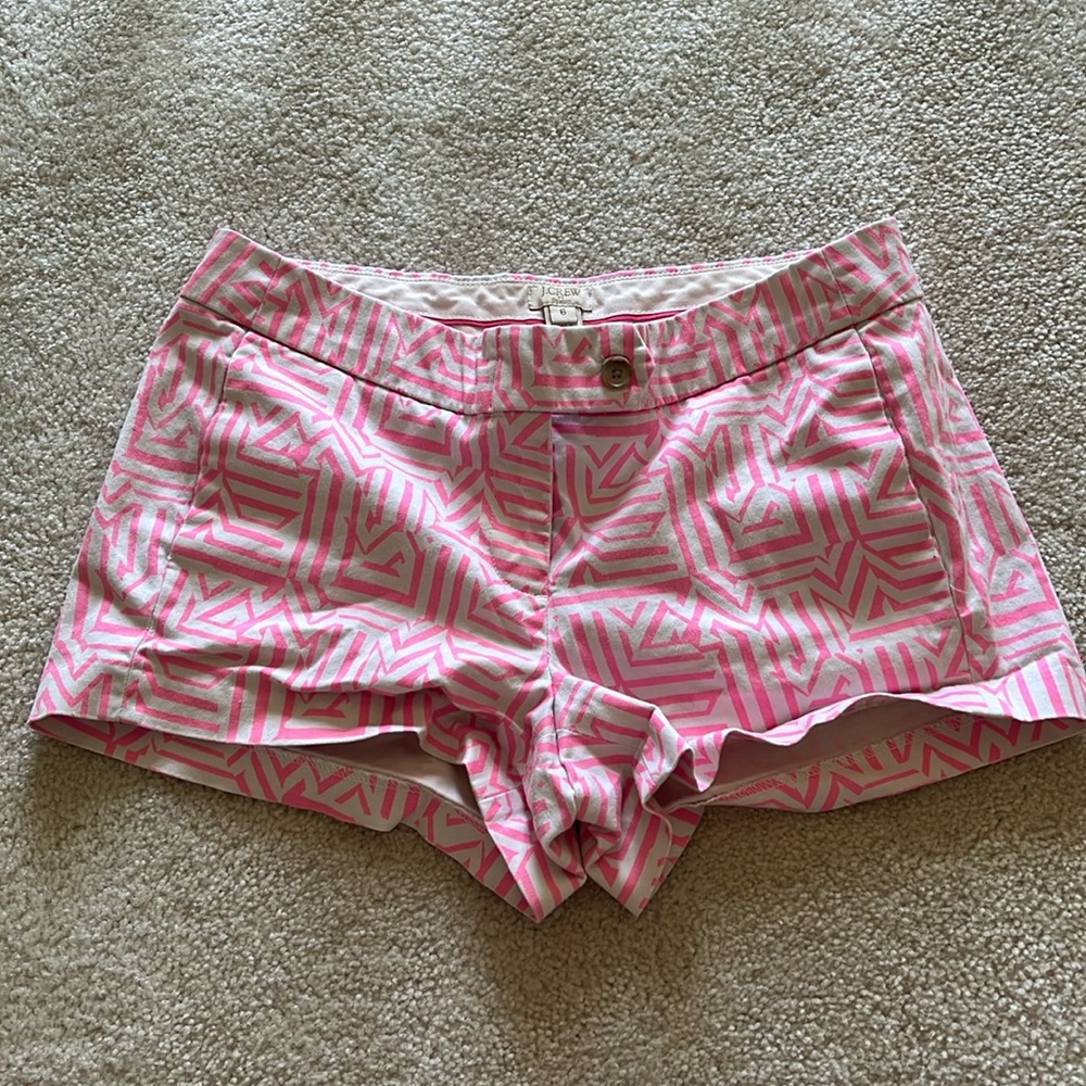 JCrew pink geometric chino shorts